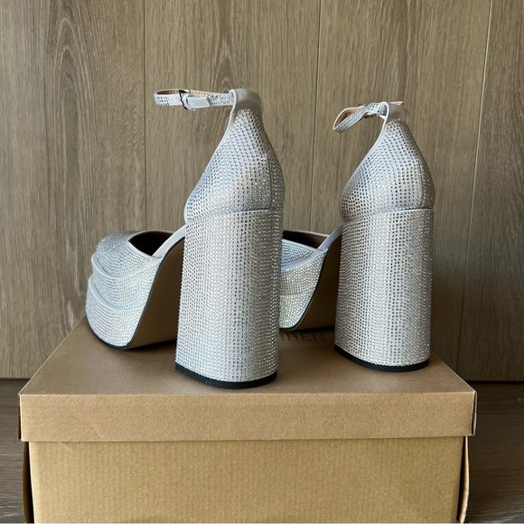 Steve Madden Charlize Platform Silver Rhinestone Chunky Heels Worn once - Picture 12 of 16
